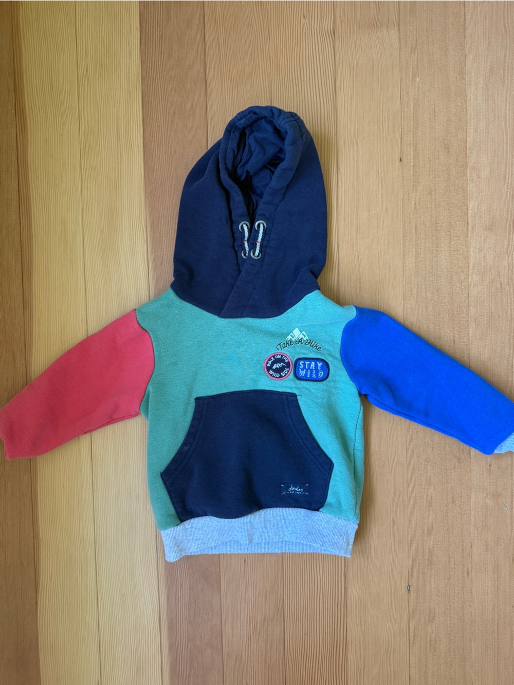 Joules Kids Colorblock Hoodie in Navy, Green, Red & Blue